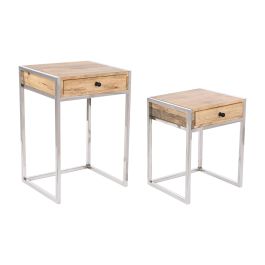 DKD Home Decor Mesita Auxiliar Loft Set de 2 Natural Plateado Mango y Acero 41 x 66.5 x 45.5 cm Precio: 179.68999972. SKU: B1GW7S24WF