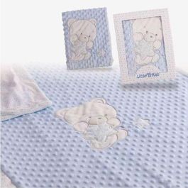 Manta doble 100x75 oso bordado azul cajita regalo Manta doble 100x75 oso bordado azul cajita regalo