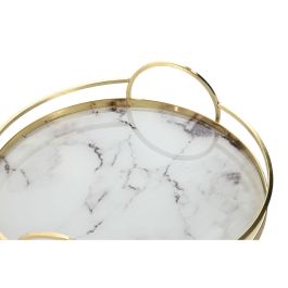 DKD Home Decor Bandeja de Decoración Moderna, Dorado y Blanco, 30x30x6 cm, Set de 2, de Metal y Cristal con Asa DKD Home Decor Bandeja de Decoración Moderna, Dorado y Blanco, 30x30x6 cm, Set de 2, de Metal y Cristal con Asa