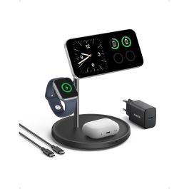 Anker MagGo Soporte de Carga Magnético 3 en 1 para iPhone, Apple Watch y AirPods, Inalámbrico, Carga Rápida 15W, Negro