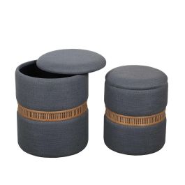 Puff Versa Gris Poliéster Lino Bambú Madera MDF