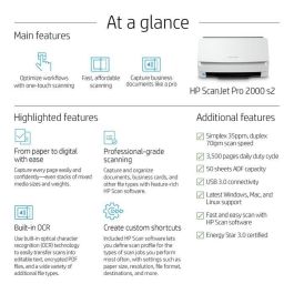 HP Escáner Documental ScanJet Pro 2000 S2, 6FW06A, ADF 50 hojas, Doble Cara, Hasta 35 ppm, USB 3.0