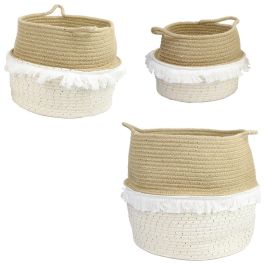 Home Deco Factory Juego De 3 Cestas Thai Con Flecos, Colección Mirage, Almacenamiento Decorativo