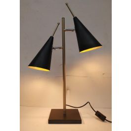 DKD Home Decor Lámpara de Sobremesa Moderna Negro y Dorado de Metal Desmontable, para 2 Bombillas E14, Potencia 25W, Medidas 16x64x38 cm