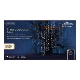 Lumineo Cortina Cascada para Árbol, Luz Cálida, 480 LEDs, 2m Ancho, 12m Largo Total, Multifunción IP44, Temporizador