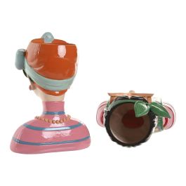 DKD Home Decor Macetero Urban de Resina Multicolor con Diseño Chica Lazo 13 x 28 x 22 cm (4 Unidades)