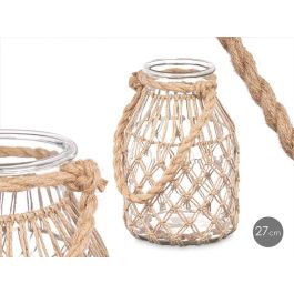 Portavelas de Vidrio con Cuerda Natural Giftdecor 17x25x17 cm (4 Unidades) Precio: 62.59000033. SKU: B1CM752V5B