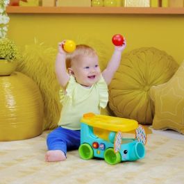 Bright Starts Autobús Safari de Elefantes BRI0074451168275, Lanzador y Tobogán de Pelotas, 3 pelotas, Luz, +30 Canciones y Melodías, a partir de 6 meses