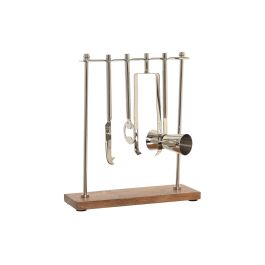 DKD Home Decor Set de 4 Platos Coctel Glam Plateado Natural Inox Acacia 25.5 x 30 cm