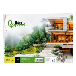 Bloc Dibujo Liderpapel Lineal Espiral 230x325 mm 20 Hojas 130 gr-M2 Con Recuadro 2 Taladros Perforado