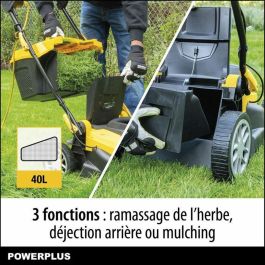 Powerplus Cortacésped Eléctrico 2000W, Ancho de Corte 42cm, Función Mulching y Recogedor Trasero, Altura 25-80mm (5 Posiciones)