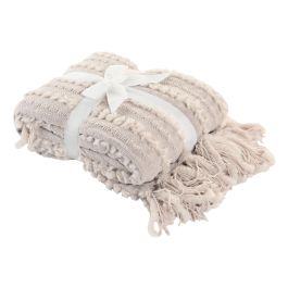 DKD Home Decor 2c25 Manta de Sofá de Punto Chenilla Poliéster Beige 170x130cm 360gsm Pack 2 Unidades
