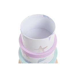 DKD Home Decor Caja Set 10 Piezas Ballenitas Kids Azul Lila Melocoton Blanco Redonda Carton 37.5 x 37.5 x 18 cm