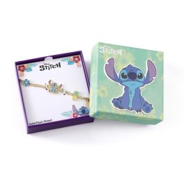 Disney Pulsera Stitch con Dijes de Piña y Flores Azules, Detallada y Encantadora