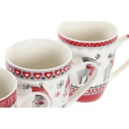 DKD Home Decor Mug Navidad Tradicional 340ml Porcelana New Bone Rojo Gris Blanco Apto Microondas Lavavajillas (12 Unidades)