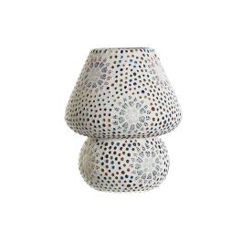 DKD Home Decor Lámpara Sobremesa Shabby Colección Sufla Cristal Mosaico Flores Multicolor Blanco E14 40W 18x23x18 cm
