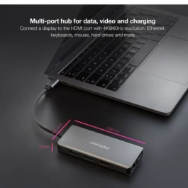 Nano Cable 10.16.1009 Docking Station USB-C 9 en 1 con 3xUSB, 2xHDMI 4K, 1xRJ45, Lector Tarjetas SD/TF, USB-C PD 100W - Gris