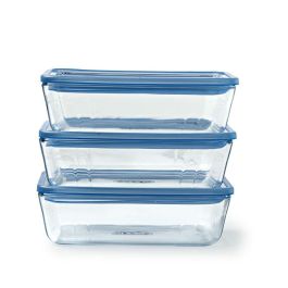 Pyrex 3426470296250 Juego de 3 Recipientes con Tapa de Vidrio Rectangular 1,5 L