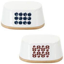 Home Deco Factory Mantequera Retro Flor o Manzana Bambú Porcelana 17x10,5 cm