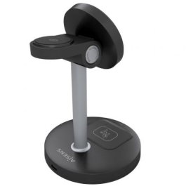 Aisens ASCH-15W3WC066-BK Base de Carga Inalámbrica 3 en 1 para Móvil, Apple Watch, Auriculares Qi 15W Negro