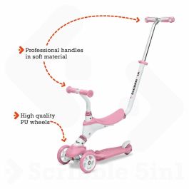 Mondo Scooter On and Go Scribble 5 en 1 plegable con 3 ruedas, manillar ajustable y freno trasero - Rosa