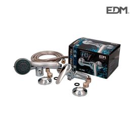 Edm Grifo monomando de ducha empotrado serie Saona, cromado, cuerpo de latón, mango de zinc, incluye mango de ducha 3 funciones y soporte