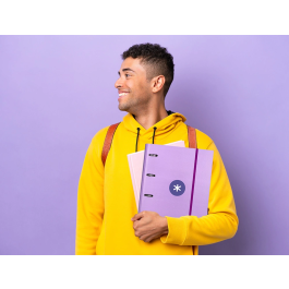 Antartik Carpeta con Recambio A4 Cuadro 5mm Forrada 4 Anillas 40mm Redondas con Solapa Color Lavanda