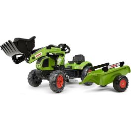 Falk Retroexcavadora CLAAS Arion 410 con Remolque Caja Abierta, Volante con Bocina y Barra Antivuelco, Niños +2 Años