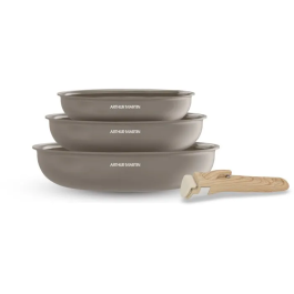 Arthur Martin AM4587 Juego de 3 sartenes de cerámica, Ø 20-24-28 cm, aptas para inducción, con mango extraíble, color topo Precio: 51.49999943. SKU: B16W6MREG3