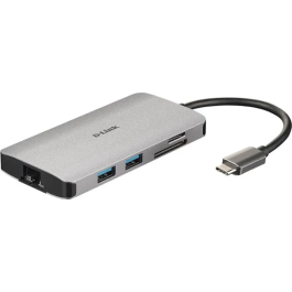 D-LINK DUB-M810 Hub USB 3.0, 3 Puertos USB-A, 1 Puerto HDMI, 1 Puerto USB-C, 1 Puerto LAN, Lector Tarjetas, Gris