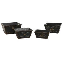DKD Home Decor 1c24 Set de 4 Cajas Tradicionales de Madera de Abeto Negras con Asa para Almacenaje y Decoración 22 x 18 x 35 cm