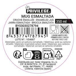 Privilege Mug Esmaltada Blanca Car 350 ml (10.3 cm x 8.9 cm x 7.9 cm) (24 Unidades)
