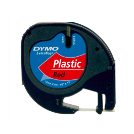 Dymo 91203 Cinta Negro Sobre Rojo, 12mm x 4M Plástico, Rotuladora Letratag