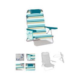 Silla playa aluminio multiposicion rayas con reposacabezas 25 cm, almohadilla y bolso lateral, 80x65x45cm, 25 cm altura asiento. Precio: 36.49999969. SKU: B13NZX73ZV