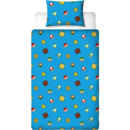 Mario Bros AAAUX56884 Juego de Cama Reversible Microfibra 140 x 200 cm + Funda Almohada 63 x 63 cm