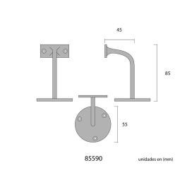 Edm Soporte para barandilla de latón pulido dorado, fijación 3 tornillos, base Ø5,5 cm, soporte 4,5 x 2 cm