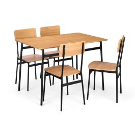 Set Mesa 4 Sillas Giftdecor Madera y Negro 140x72x12 cm Set Mesa 4 Sillas Giftdecor Madera y Negro 140x72x12 cm