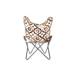 DKD Home Decor Sillón Colonial Marrón Blanco Piel Hierro 70x70x90 cm