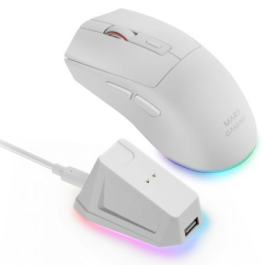 Mars Gaming MM-T3 Ratón Gaming Inalámbrico Tri-mode, 14400 DPI, Batería Recargable, RGB Chroma, Base de Carga con HUB USB, Blanco