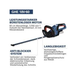 Bosch Professional GHE 18V-60 Cortasetos a batería, motor sin escobillas, 20mm corte, sistema antibloqueo