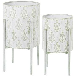 Set de Maceteros Alexandra House Living Blanco Verde Metal Hojas Con soporte (2 Piezas) Precio: 126.89999993. SKU: B1ERHSTVS3