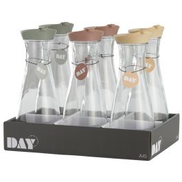 Botella Day 1 L con Tapa Surtida para Bebidas, Cristal y Plástico, Colores Arena Natural, Verde Musgo y Amarillo Arena