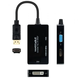 Nano Cable 10.16.3301-ALL Conversor DisplayPort Macho a HDMI Hembra, DVI Hembra, VGA Hembra 20cm Negro