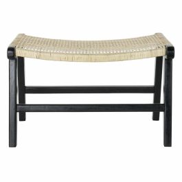 DKD Home Decor Descalzadora Boho Madera Teca y Ratán Negro Natural 47x65x40 cm Alto Asiento 39 cm