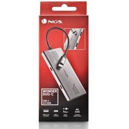 NGS WonderDuo-C Hub USB-C de 4 Puertos (2x USB-C, 2x USB-A) USB 3.0 5 Gbps para PC, Mac y Tablets Aluminio