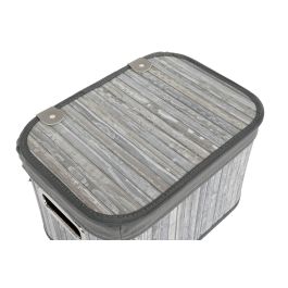 DKD Home Decor Cesta Tradicional Gris Blanco Bambú Poliester Algodón MDF 35x33x51 cm Set de 6