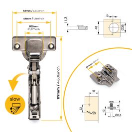 Emuca Lote de 20 bisagras rectas X91 con cierre suave y suplementos Euro, Altura 0, Acero, Titanio