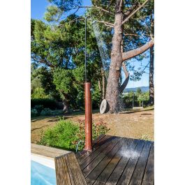 Gre Ducha de jardín PVC aspecto madera con acumulador de agua 9 l, conexión rápida a manguera