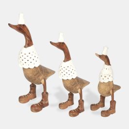DKD Home Decor Figura Balines Madera y Tejido Set de 3 Patos Vestidos Natural/Blanco 26 x 50 x 15 cm Precio: 73.89000036. SKU: B1C72GHWBT