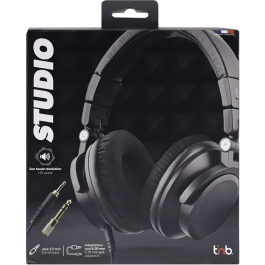 TNB Auriculares de Monitorización para Estudio, TNB1736382807993, Cable con Conectores 3.5 mm y 6.35 mm, Diadema Ajustable y Plegable, Negro
